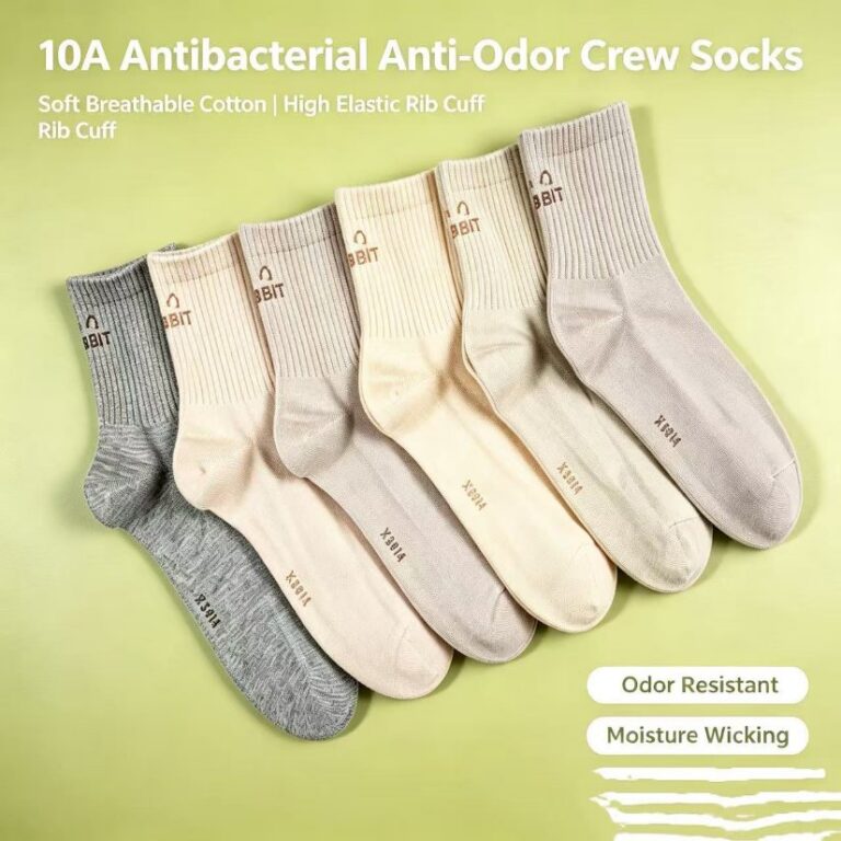 Women's Socks 10A Antibacterial Anti-Odor Women's Crew Socks with High Elastic Cuff