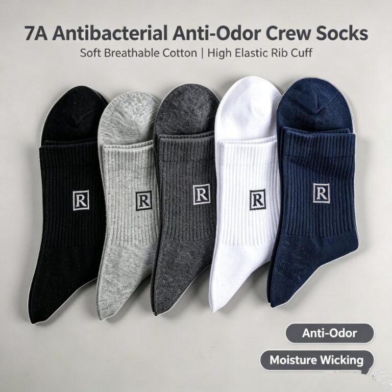 Men's Socks 7A Antibacterial Anti-Odor Men's Crew Socks, High Elastic Rib Cuff Letter R Print Cotton Socks