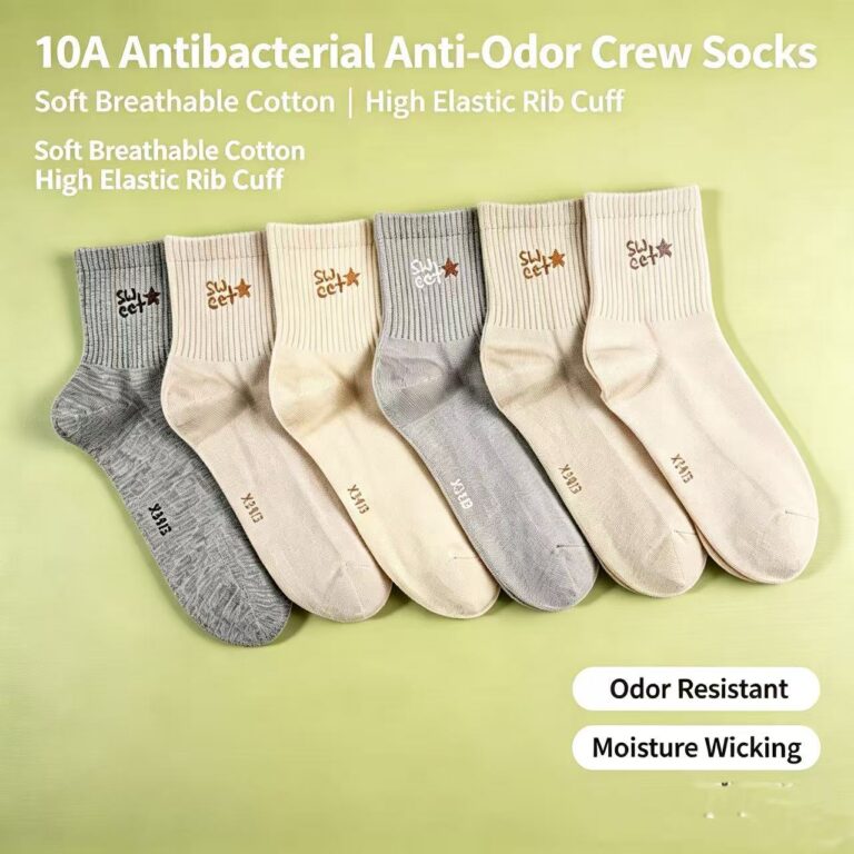 Women's Socks 10A Antibacterial Anti-Odor Women's Crew Socks, High Elastic Rib Cuff Sweet Star Embroidery Cotton Socks
