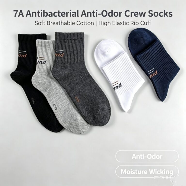 Men's Socks 7A Antibacterial Anti-Odor Women's Crew Socks, High Elastic Rib Cuff Letter Print Cotton Socks